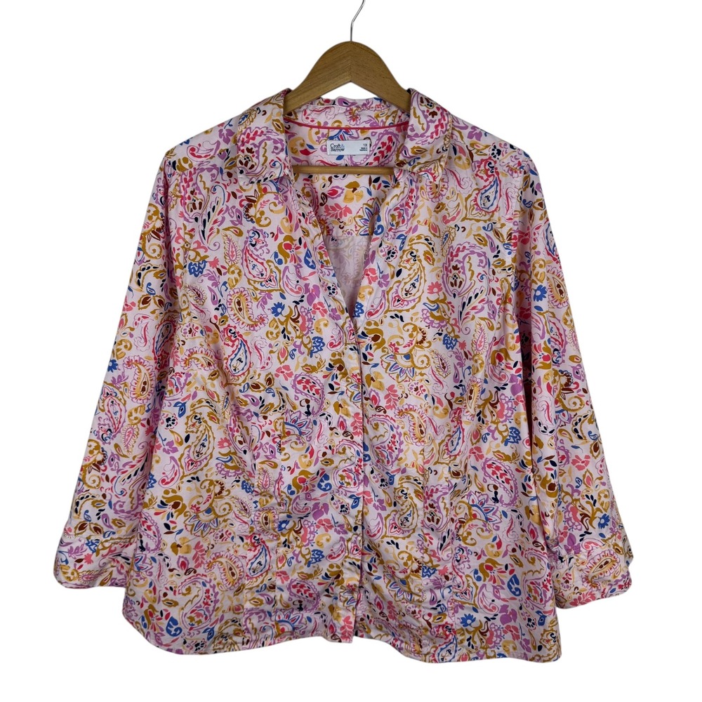 Croft & Barrow Womens Paisley Button Down‎ Shirt Sz 1X Colorful Preppy Casual